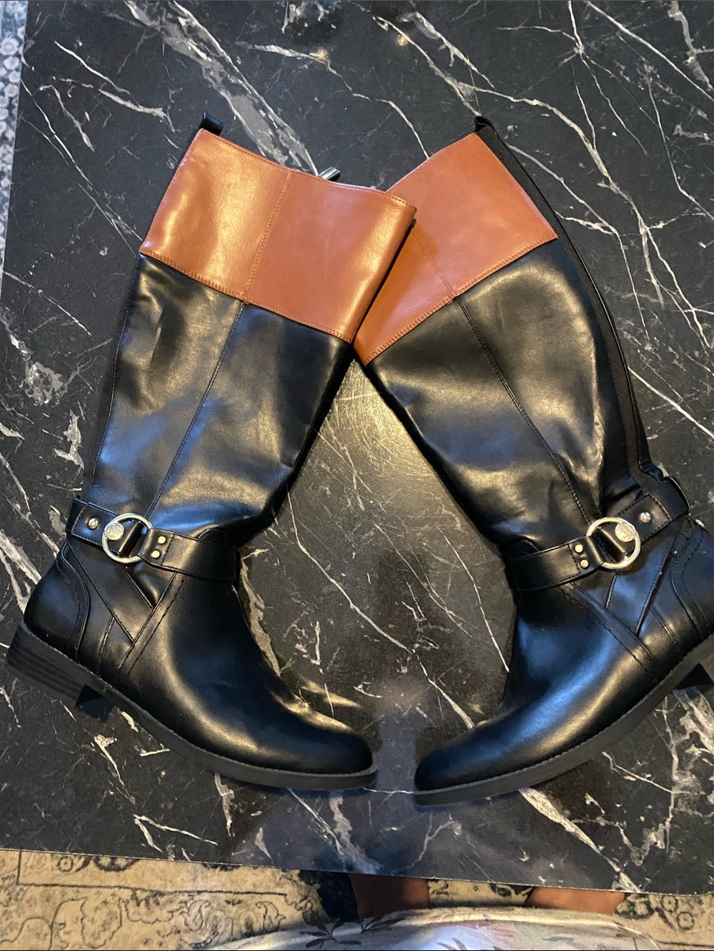 Brand new!! Tommy Hilfiger Two-Tone Black & Brown Over-the-Knee Boots